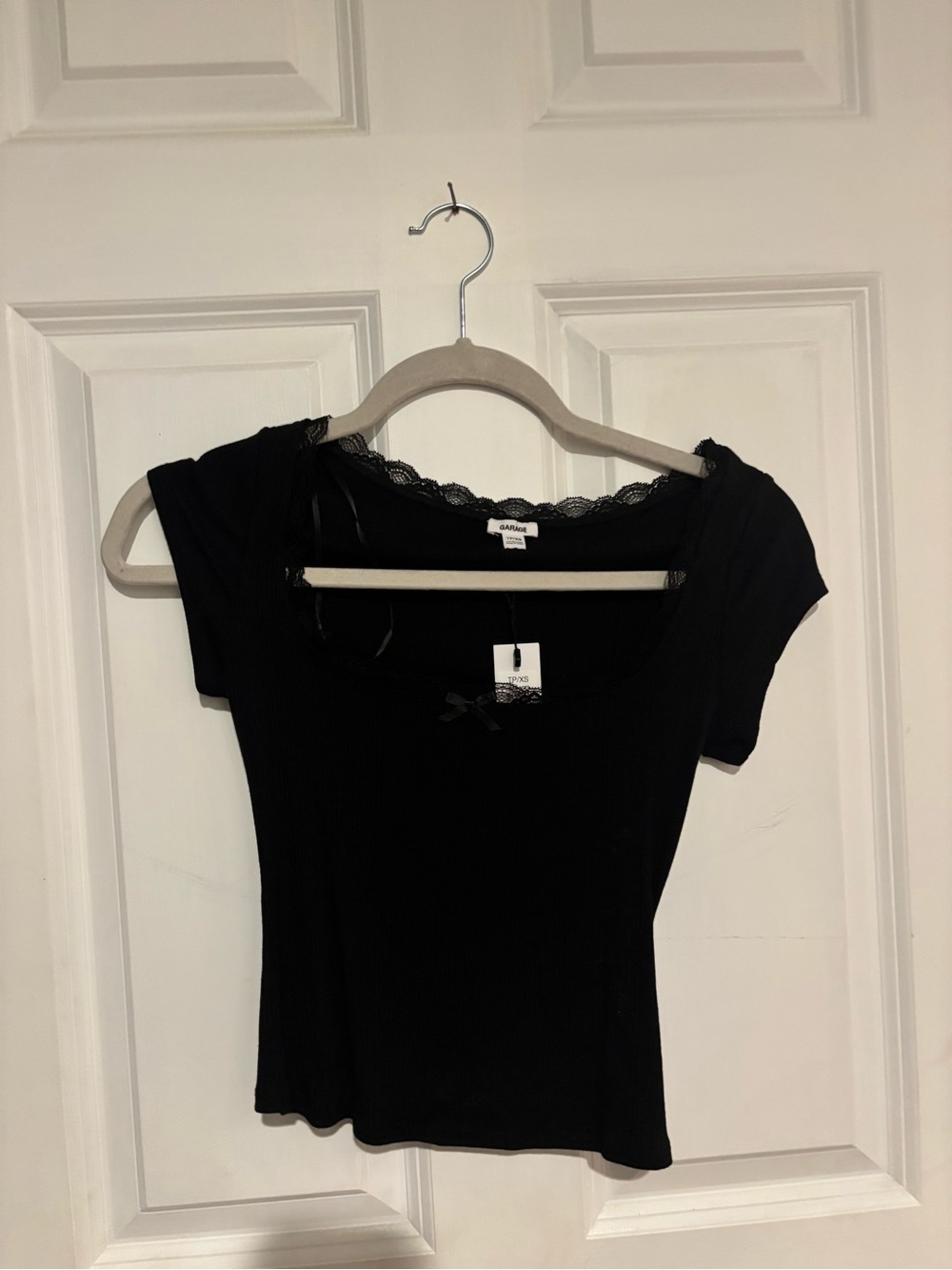 Garage Black Lace-Trim Short Sleeve Top